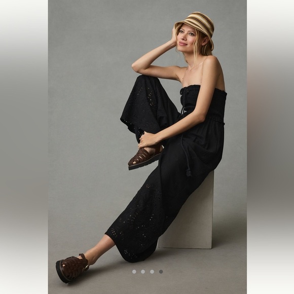 Anthropologie Black Strapless Jumpsuit with Eyelet Detail - Picture 4 of 11